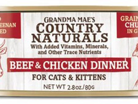 Grandma Mae s Country Naturals Grain Free Chunks in Gravy Wet Cat & Kitten Food Beef & Chicken 24ea 2.8 oz, 24 pk Online Sale