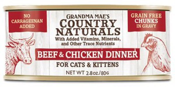 Grandma Mae s Country Naturals Grain Free Chunks in Gravy Wet Cat & Kitten Food Beef & Chicken 24ea 2.8 oz, 24 pk Online Sale